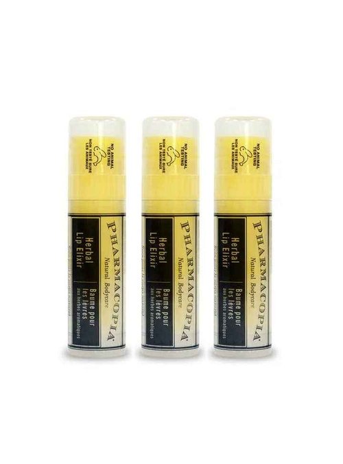Pharmacopia Chamomile Tangerine Vegan Lip Elixir - Nourishing Vegan Herbal Lip Balm with 100% Natural and 70% Certified Organic Ingredients, 0.25 Oz, Pack of 3