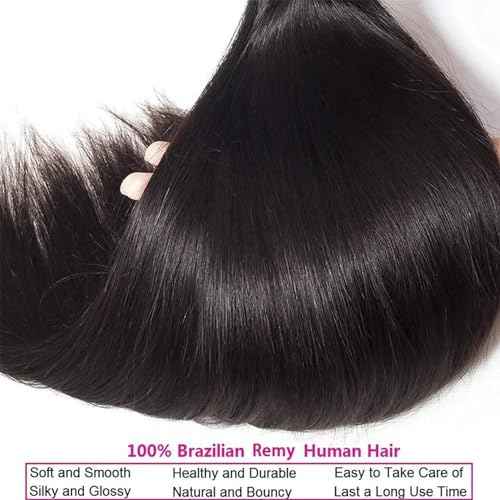 Straight Human Hair Bundles 100% Unprocessed 12A Brazilian Virgin Hair Straight Bundles Human Hair Double Weft 4 Bundles 20 22 24 26 Inch Straight Weave Natural Black