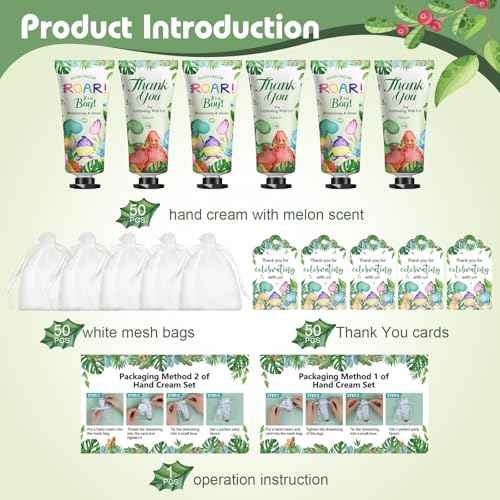50 Pack Bulk Hand Cream Gifts Sets, Baby Shower Favors and Wedding Welcome Bag Stuffers for Guests with Thank You Card and Organza Gift Bags, Appreciation Gifts, Bridal Shower Favors (Dinosaur)