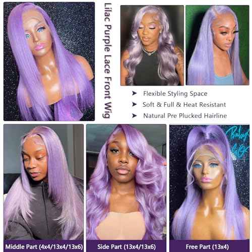 Ubetta Lilac Purple Wig Human Hair, 13x6 Lace Front Wigs Human Hair Glueless Purple Wigs Pre Plucked 22 Inch Lace Front Wigs for White Women 180% Density HD Straight Lace Frontal Wig Colored Lavender