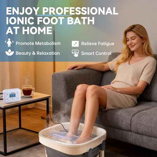 Bluetooth Ionic Foot Bath Detox Machine for Home Spa Use, with App Control, Foldable Soaking Tub, 2 Ion Arrays, 100 Basin Liners, Timer for Natural Body Detoxification