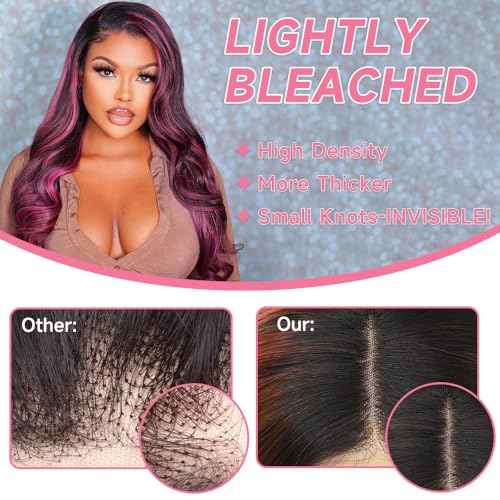 28 Inch Skunk Stripe Human Hair Wig 200% Density Pink and Black Wig 13x4 Body Wave Lace Frontal Wigs Human Hair Pre Plucked Pink Human Hair Wigs With Baby Hair