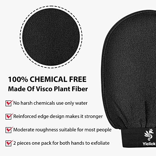 Exfoliating Gloves 2 Pcs, Exfoliating Body Scrubber for Bath Shower Exfoliation, Body Scrub Exfoliator Loofah Sponge for Dead Skin Remover, Korean Exfoliating Mitt (Black)