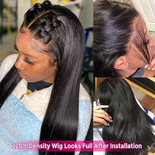 Subella 13x5 HD Lace Front Wigs Human Hair Pre Plucked Hairline with Baby Hair 220% Density 12A Transparent Straight Human Hair Wigs for Black Women (22inch)