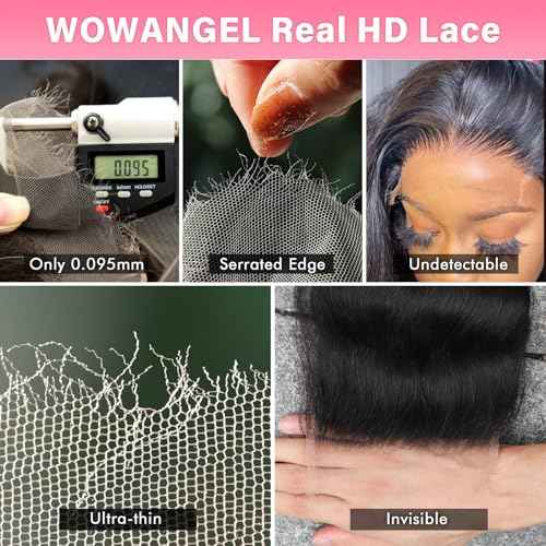 WOWANGEL 2x6 0.095mm Ultra-Thin Skinlike Real HD Lace Frontal & Closure,Body Wave Natural Hairstyles,Pre-Plucked Invisible Hairline,Unprocessed Virgin Human Hair,Invisible Knots HD Lace,16inch