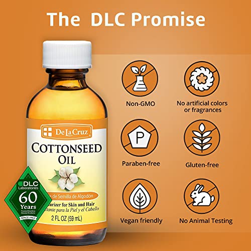 De La Cruz Cottonseed Oil - Moisturizer for Skin and Hair - Multipurpose Carrier Oil - 2 Fl OZ (1 Bottle)