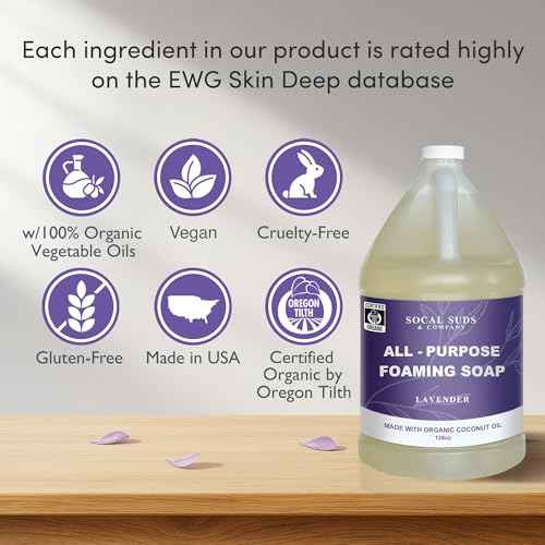 SoCal Suds & Company 128oz Certified Organic Foaming Hand & Body Wash - Gentle Natural Body,Baby & Face Wash for Sensitive Skin, Moisturizing Soap, Hand Soap and More - Lavender