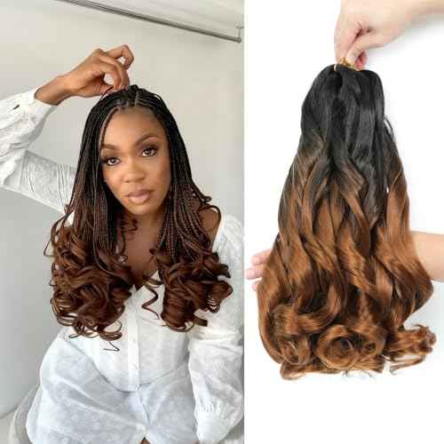 French Curl Braiding Hair 14 Inch 8 Packs French Culy Braiding Hair Ombre Brown Loose Wavy Synthetic Hair Extensions for Black Women (14 inch 8 Pcs, B29)
