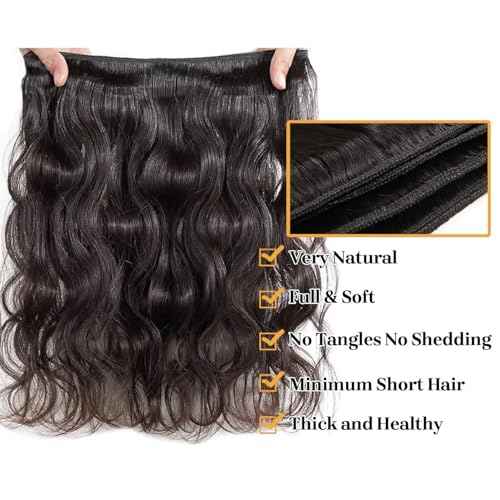 Body Wave Bundles Human Hair 14 14 14 Inch Unprocessed Brazilian Hair 12A Grade 3 Bundles Human Hair Extensions for Women Natural Black
