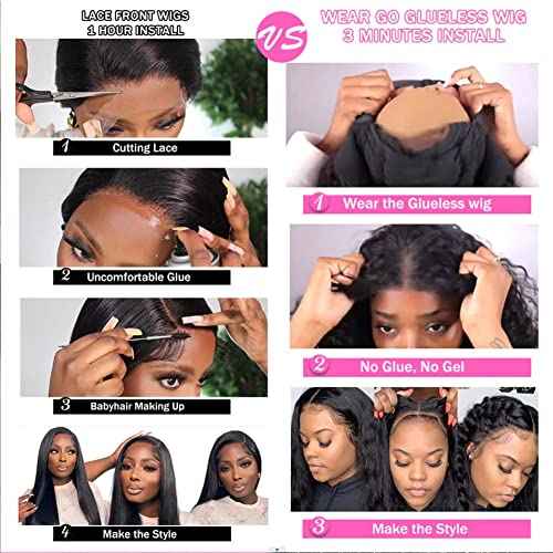 26 Inch Wear and Go Glueless Wigs Pre Plucked 200% Density Deep Wave Lace Front Wigs Human Hair for Women Transparent Closure Wigs Natural Color