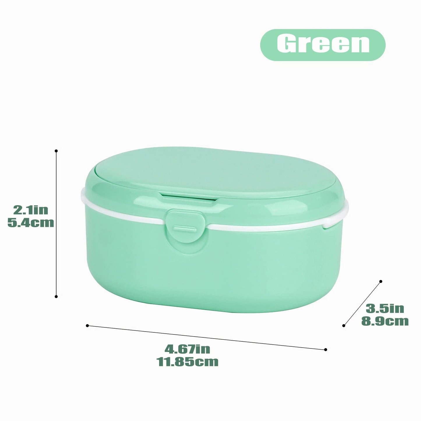 MURRI&MURRDI Retainer Case, Denture Bath Box with Strainer Basket, Mouth Guard Case, Braces Cleaner Cup, Cute Denture Holder Storage Soak Container for Travel Cleaning (D Green)