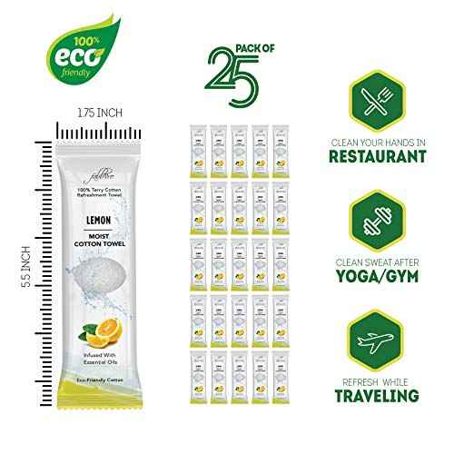 Oshibori Moist Terry Cotton Refreshment Towels (50 Pack, 8 x 8 Inches) - White Mildly Scented Pre-moistened Towel to Use Hot or Cold - Lemon & Lavender Scent Bundle of 25 each