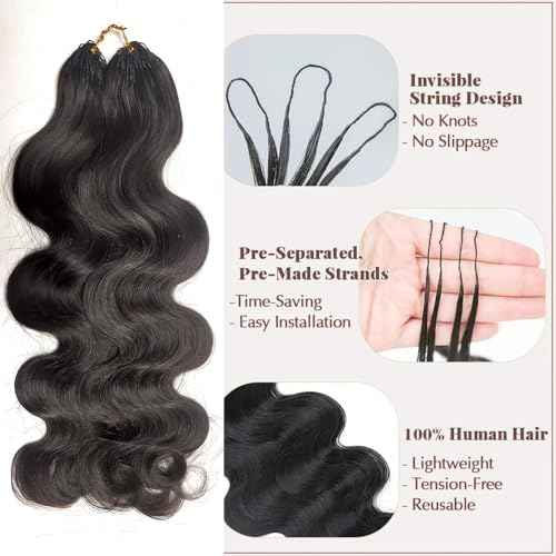 Pre-Separated Crochet Knotless Hair Extensions Body Wave Feather Crochet Human Hair Seamless Reusable for Women Hair 16inch 120g 100strands