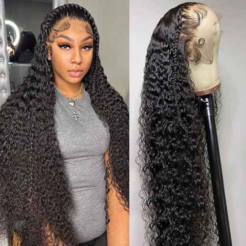 13x6 Water Wave Lace Front Wigs Human Hair Wigs 10A 250 Density HD Transparent Wet and Wavy Lace Front Wigs Glueless Deep Curly Lace Frontal Wigs Human Hair Pre Plucked for Women£¨12 Inch£©