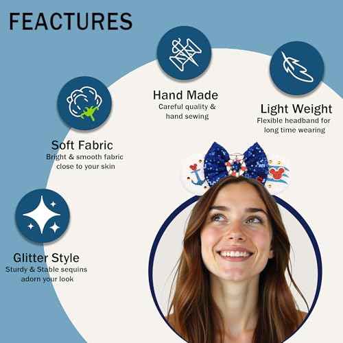 Cruise Ears Headband 2 Set Sequin Mouse Ears for Women Girls Hair Accessories for Cruise Trip Costume Party Decoration