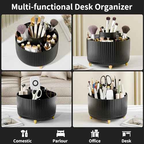360¡Æ Rotate Makeup Brush Holder Organizer, Makeup Organizers Countertop, Makeup organization and Skincare Storage with Gift Box Packing for Vanity, Desktop, Bathroom (Black)