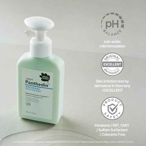 GREEN FINGER Panthedin Top to Toe Wash & Shampoo 7.8 Fl Oz, Skin Barrier Repair with Ceramide Body Wash, Moisturizing Skin with Hyaluronic acid, Hypoallergenic for Sensitive Itch Skin, Korean Skincare