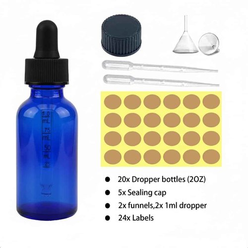 Parfumlism 20 Pcs 1oz Cobalt Blue Dropper Bottles (30ml) with Graduated Glass Pipette, Stylish & Leak-Proof for Facial Serums, Gifting & Beauty Care