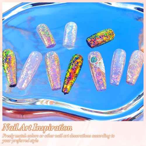 Unicorn Chameleon Flake, Aurora Unichrome Mermaid Iridescent Nail Foil Confetti Opal Nail Art Glitter Sequins Decoration for Home DIY Nail Salon Manicure - Twilight Grove