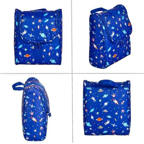 Cute Cartoon Hanging Kids Toiletry Bag Children Travel Cosmetic Makeup Organizer Wash Bag Shower bag Over Night Bag Camping Shaving Kit Bag for Boys & Girls (Astronaut)
