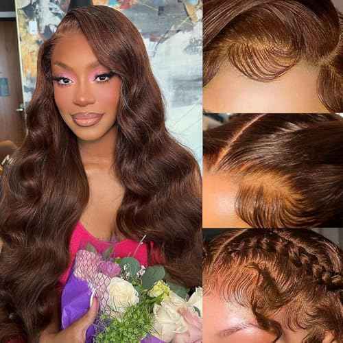 Chocolate Brown Lace Front Wigs human hair Pre Plucked with Baby Hair, 13x6 HD Body Wave Brown Lace Frontal Wigs Human Hair, 180 Density Colored Glueless Brown Wig Human Hair for Women 26inch