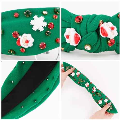Green Christmas Headbands for Women Crystal Knotted Headbands Wide Top Knot Holiday Headband Christmas Hair Bands for Women's Hair