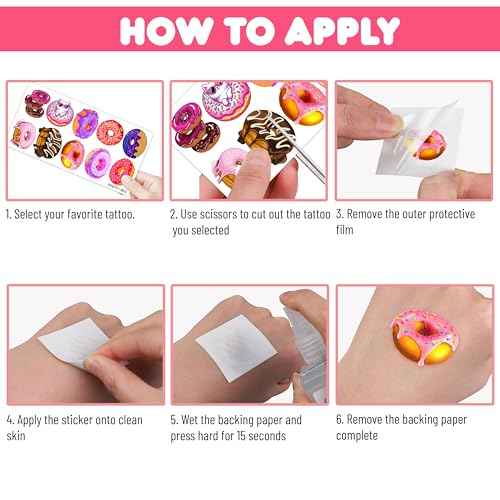 96PCS Donut Temporary Tattoos ? Doughnut Themed Two Sweet or Donut Grow Up Birthday Party Decorations, Favors, and Supplies for Kids Boys Girls, Cute Stickers, School Prizes and Rewards