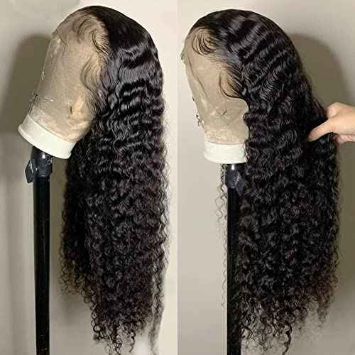 Foreverlove Deep Wave Lace Front Wigs Human Hair for Black Women 200% Density Brazilian 13¡¿4 Deep Curly Human Hair Wigs Natural Black Color (22 Inch)