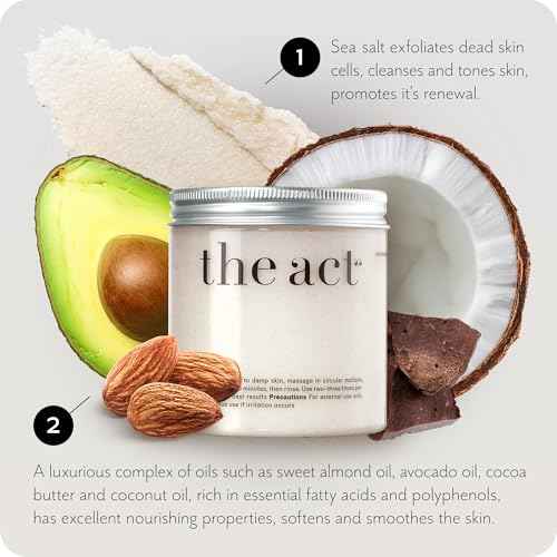 Exfoliating Body Scrub with Sea Salt & Coconut - Nourishing Restores Cleanser Body Balm - Home Spa Care, Vegan, Organic (10.58 Oz, Coconut)