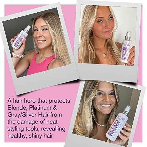 Heat Protectant Spray Formulated For Blonde, Platinum, Ash & Silver/Gray Hair. Thermal Shield Protection Professional Formula Minimises Brassy Yellow Tones. Protects Dry, Damaged, Frizzy & Curly Hair