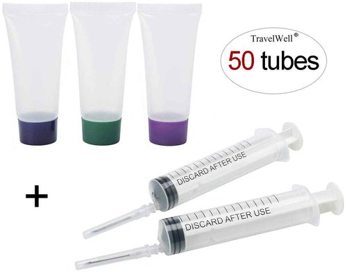 Travelwell ECO Amenities 25ml Clear Plastic Empty Bottles with Screw Cap BPA-free Set of 50 With Injector Syringes