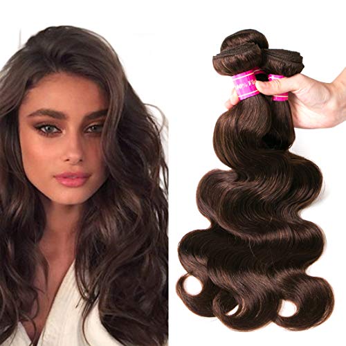 Body Wave Bundles Human Hair - 12A Brazilian Virgin Human Hair Bundle Double Weft Weave 100G Unprocessed Weave Medium Brown Body Wave (4#, 12 14 16)