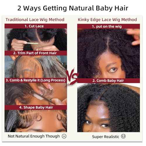 Afro Kinky Curly Human Hair Wig 4x4 HD Lace Front Wigs 210 Density Glueless Wigs Human Hair Pre Plucked Brazilian Kinky Curly Wigs in Curly Edges for Black Women
