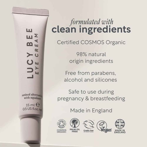 Lucy Bee Eye Cream with Vegan Retinol Alternative, Suitable for Sensitive Skin, Pregnancy Safe, Certified Organic, Vegan & Cruelty Free 0.5fl oz