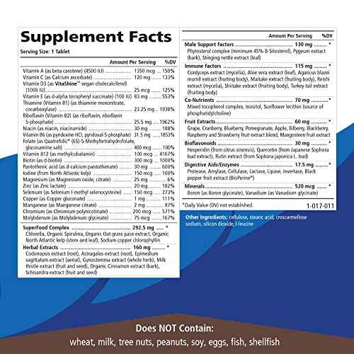 PURE ESSENCE LABS One N Only Multivitamin for Men, Natural One a Day Herbal Supplement with Vitamin D3, B12, and Biotin with Whole Foods, 90 Tablets