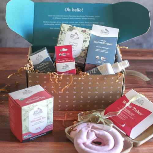Earth Mama Postpartum Essentials Recovery Gift Set for Mom| Organic Self Care Gifts for Mom, Nipple Butter, Perineal Spray & Balm, Sitz Bath, Milkmaid & Periodic Tea and Booby Tubes, 7-Piece Set