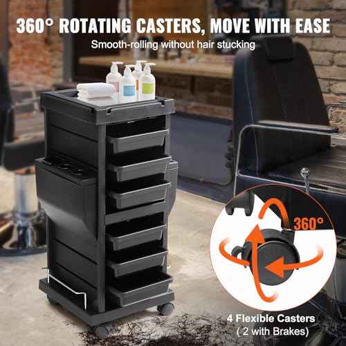 VEVOR Ultimate Trolley Cart, Salon Trolley with 6 Detachable Trays & Appliance Holder, Durable Salon Rolling Cart with Locking Casters for SPA & Beauty & Tattoo & Hairdressing