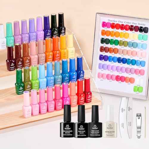 Beetles Winter Gel Polish Set ? 36 Color Yellow Brown Pink Red Gel Polish Kit with Base Coat Glossy Matte Glitter Top Coat Soak Off UV LED Gel for Nail Art Manicure Salon DIY Gift for Women