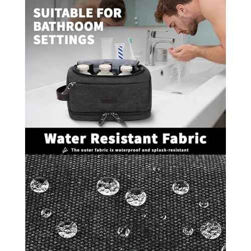 ZOMFELT Toiletry Bag for Men, Dual Layers Canvas Travel Toiletries Bag, Water-Resistant Travel Organizer with Elastic, Large Capacity Dopp Kit, Hanging Shaving Hygiene Bag, Black