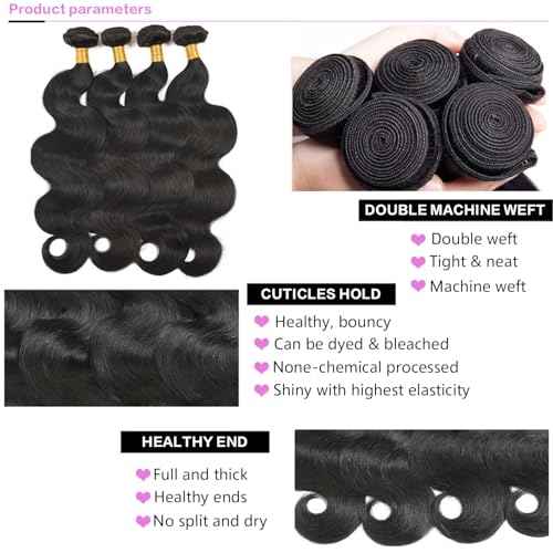 12A Human Hair Bundles 22 24 26 Inch Body Wave Bundles Human Hair 100% Unprocessed Brazilian Virgin Hair Body Wave 3 bundles Deals Human Hair Extensions Quick Weave for Women Natural Black