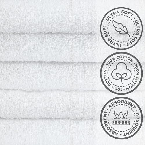 Crystal Ridge Cotton Wash Cloths 10 Pack - Washcloths for Showering, Face and Body, Soft and Highly Absorbent Multipurpose Towels for Bathroom, Kitchen, Spa and Gym - Wash Rags 12 x12 (White)