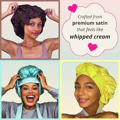 XL Satin Bonnet for Curly & Natural Hair - Double Layer Sleep Cap with Adjustable Tie Band for Women