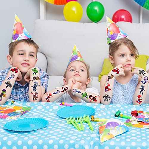 Spidey Birthday Party Supplies, 34Pcs Temporary Tattoos Party Gifts, Removable Fake Tattoo Stickers for Goody Bag Treat Bag Stuff for Spidey Birthday Decorations