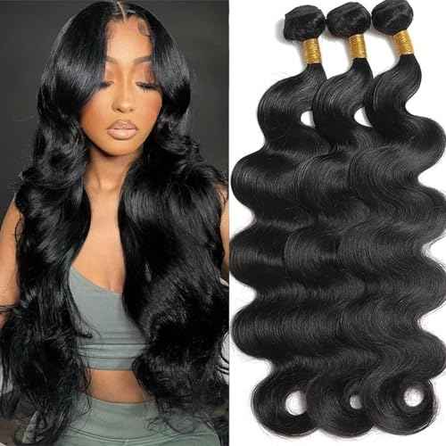 Body Wave Bundles Human Hair 20 22 24 Inch Human Hair Bundles 100% Unprocessed Brazilian Virgin Quick Weave 3 Bundle Human Hair Extensions for Black Women Natural Color