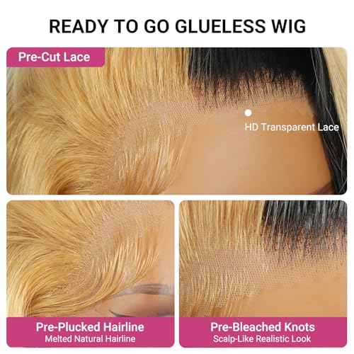 Yolissa Honey Blonde Wig Human Hair Short Blonde Wig Straight Wigs Human Hair 13x4 Lace Front Wigs Glueless Wigs Pre Plucked Pre Cut Wig For Women 12in