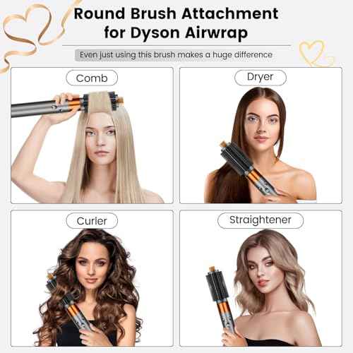 Upgraded Round Volumizing Brush Attachment for Dyson Airwrap HS01 HS05 HS08 Accessories, Upgraded Bristles for Dry Hair Add Volume Style Bangs Smooth Hair
