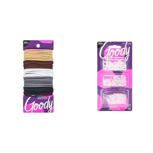 GOODY Ouchless Elastic Hair Ties - 50 Count Neutral Colors & 250 Count Clear Polybands