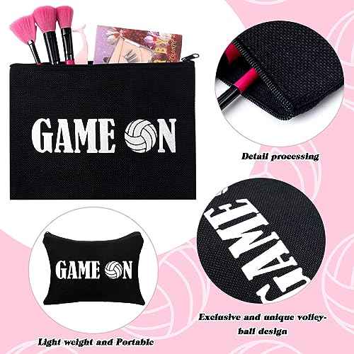 Irenare 30 Pcs Volleyball Cosmetic Bag Gifts for Women Stuff Volleyball Players Teams Travel Pouch Canvas Makeup Bags for Team Gifts(Black, White,Volleyball)