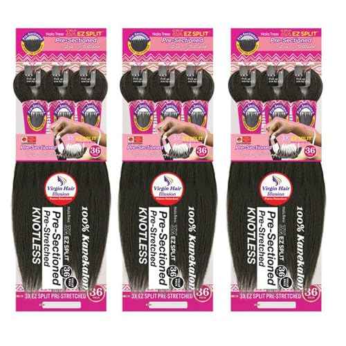 MULTI-PACK DEAL 3PACK! Janet Collection Nala Tress 3X EZ SPLIT Pre-Sectioned Pre-Stretched Braid Knotless Extremely light weight 36Inch 9Bundles (36¡±, COLOR #1B)