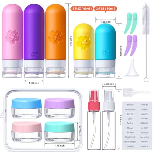 20Pack Travel Bottles for Toiletries, Silicone TSA Approved Travel Size Containers, Travel Essentials Leak Proof Refillable Liquid, Travel Shampoo and Conditioner Bottles